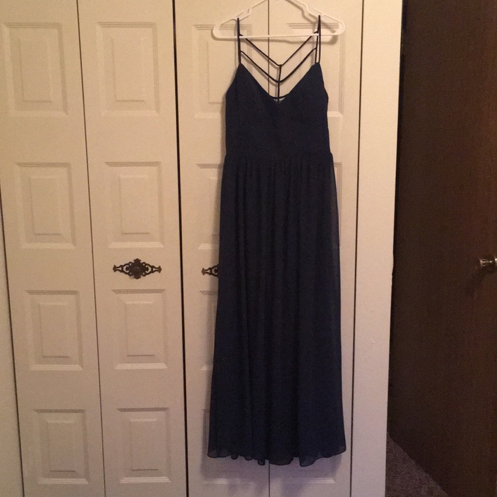 Navy blue chiffon formal dress